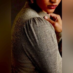 Anthropologie Dolan Puff-Sleeve Mock Neck Top, SMALL. in sand, NWOT.